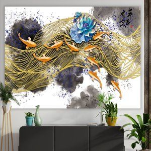 Japanese Koi Fish Abstract Modern Wall Art Tapestry
